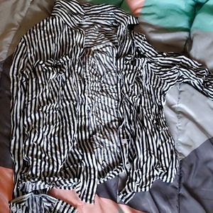 White and blue striped button down